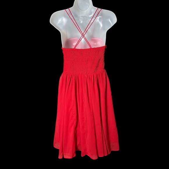 Love Fire Red Spaghetti Strap Fit & Flare Mini Dress Smocked Women’s Medium - Picture 3 of 11